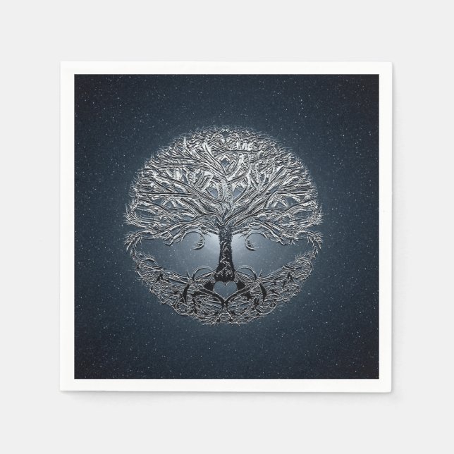 Serviette Jetable Arbre de vie Ciel bleu nuit paisible (Devant)