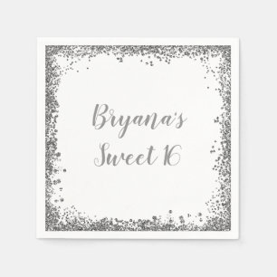 Serviette Jetable Argent blanc Parties scintillant Glam Edge Sweet 1