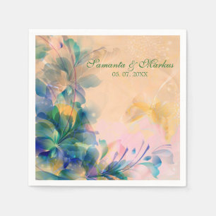 Serviette Jetable Arrière - plan Floral Monogrammé Bleu Et Beige