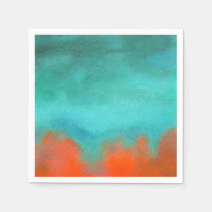 Serviette Jetable Art Abstrait Ciel Feu Lava Coral Turquoise Orange