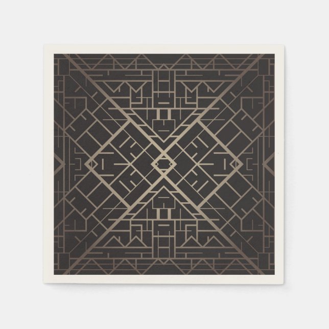 Serviette Jetable Art déco, nouveau, argent, noir, élégant, chic, mo (Devant)