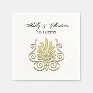 Serviette Jetable Art Déco Vintage Plume Doré Arabesque