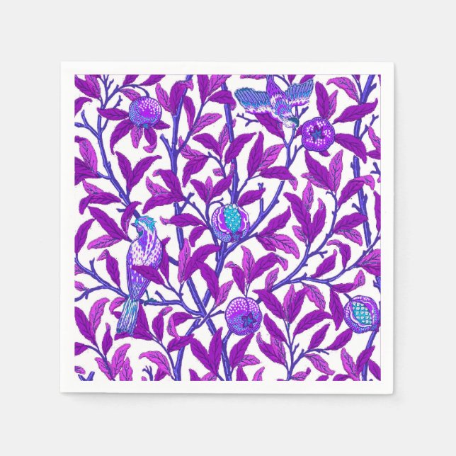 Serviette Jetable Art Nouveau Oiseau & grenade, Améthyste Purple (Devant)