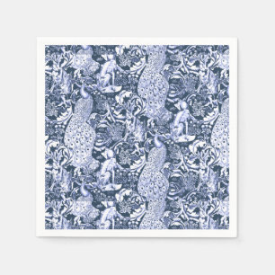 Serviette Jetable Art Nouveau Peacock Print, Navy et White