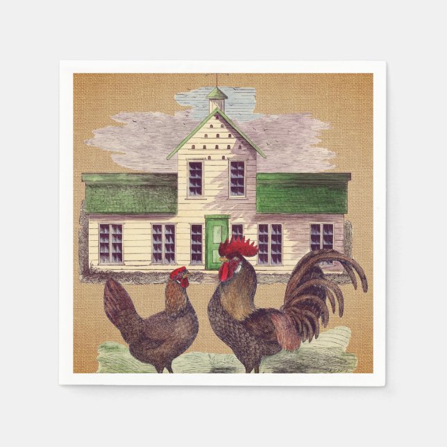 Serviette Jetable Art populaire Farmyard Poulets Conception rustique (Devant)