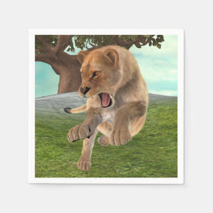 Serviette Jetable Aventure artistique de lionne féroce dans la jungl