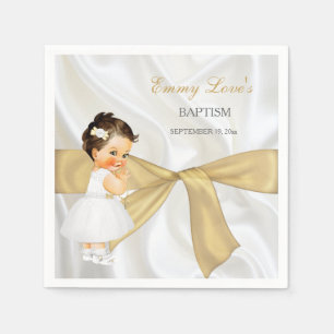 Serviette Jetable Baby Girl Baptism Christening Gold Bow