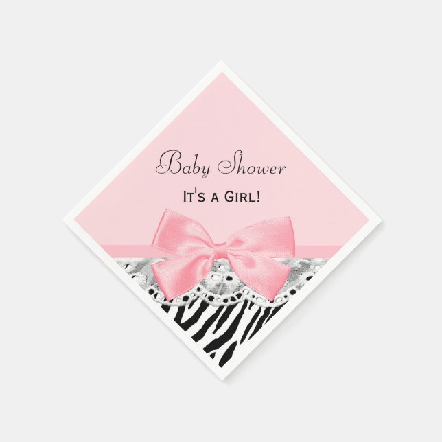 Serviette Jetable Baby Girl Douche rose ruban et dentelle Zebra Impr (Coin)