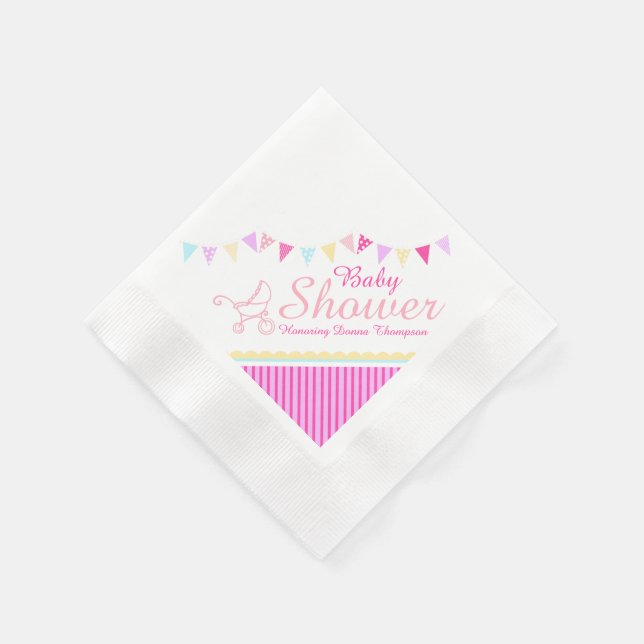 Serviette Jetable Baby shower à souder rose nom papier serviette (Coin)