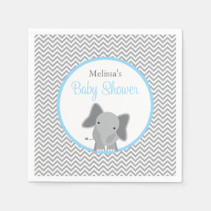Serviette Jetable Baby shower bleu-clair de Chevron d'éléphant