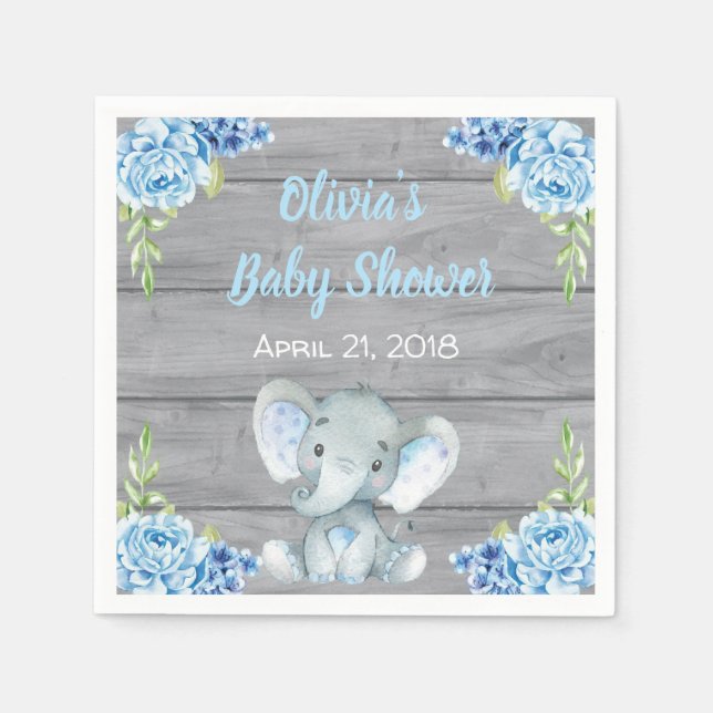Serviette Jetable Baby shower bleu éléphant serviettes (Devant)