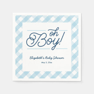 Serviette Jetable Baby shower bleu En vichy "Oh Boy"