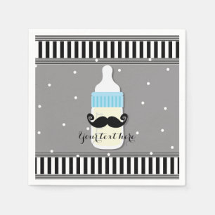 Serviette Jetable Baby shower Bouteille & Mustache Fête moderne
