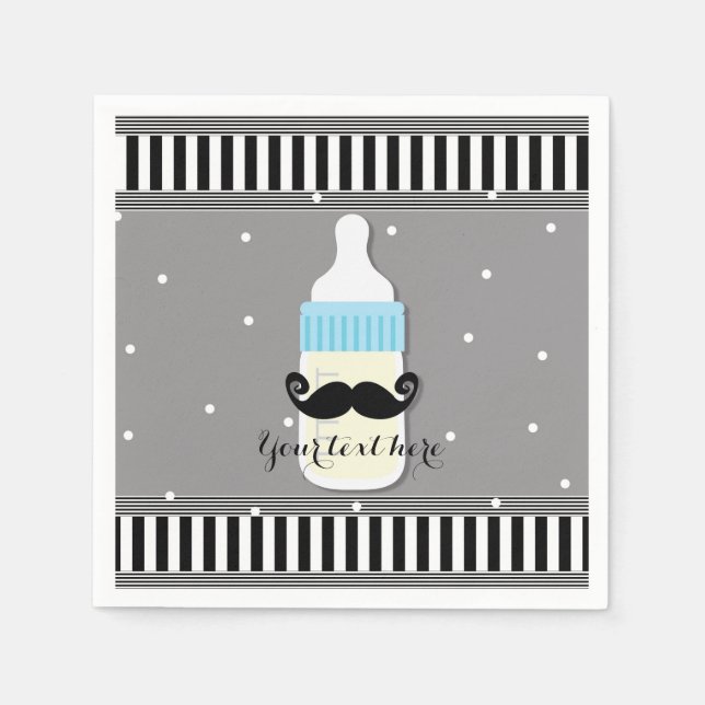 Serviette Jetable Baby shower Bouteille & Mustache Fête moderne (Devant)