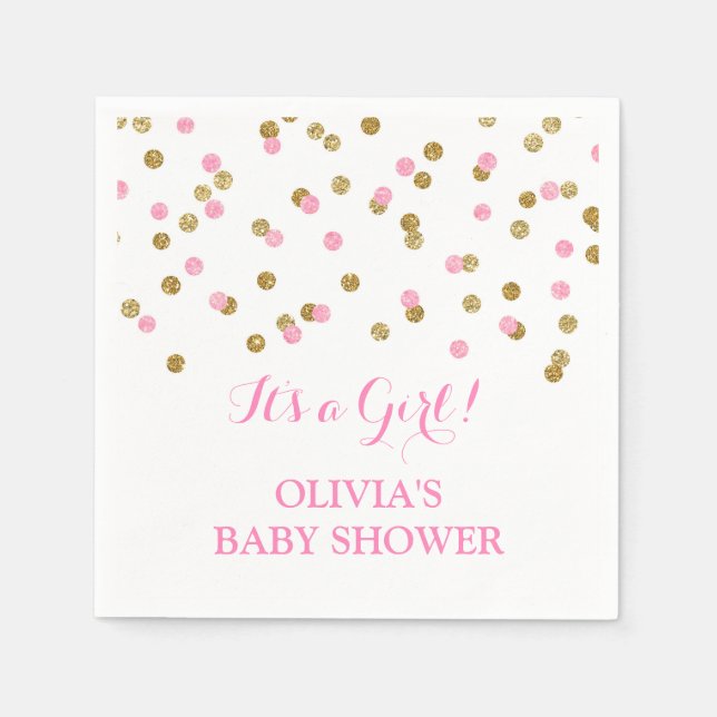 Serviette Jetable Baby shower Confetti rose or (Devant)