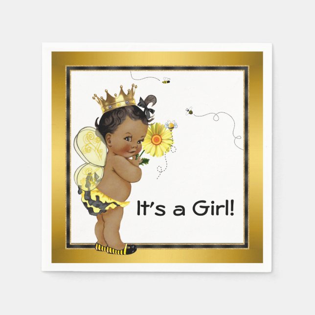 Serviette Jetable Baby shower d'abeilles afro-américaines (Devant)