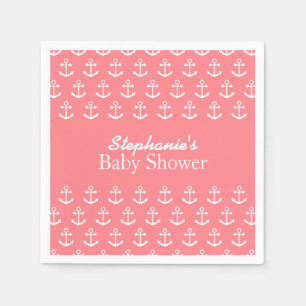 Serviette Jetable Baby shower d'Ancres nautiques rose et blanc