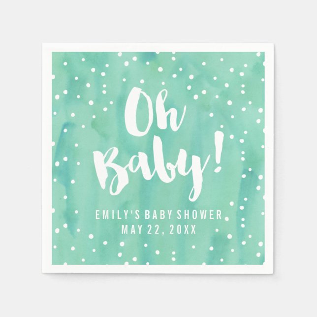 Serviette Jetable Baby shower d'aquarelle Oh Baby Mint (Devant)