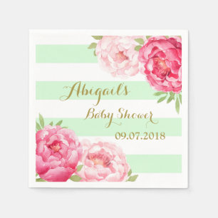 Serviette Jetable Baby shower d'aquarelle rose à la menthe serviette