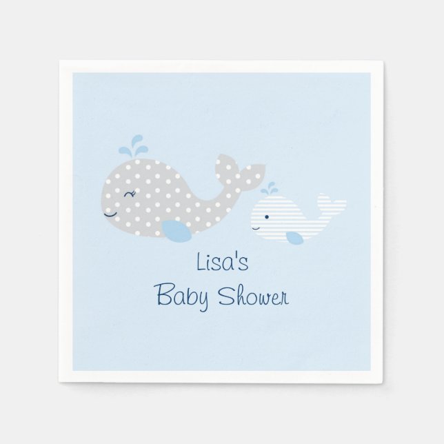 Serviette Jetable Baby shower de baleines bleu et gris (Devant)