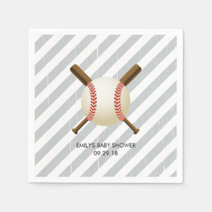 Serviette Jetable Baby shower de baseball Boy Grey Stripes