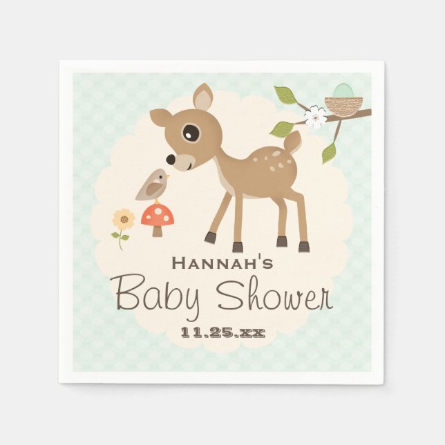 Serviette Jetable Baby shower de cerfs de bois d'oeuf à la menthe (Devant)