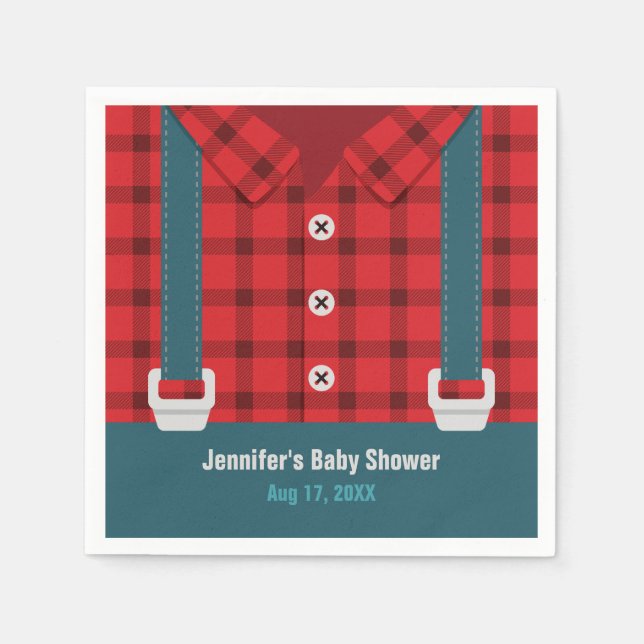 Serviette Jetable Baby shower de Denim Rouge de bûcherons (Devant)