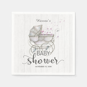 Serviette Jetable Baby shower de fille en bois blanc et transport Vi