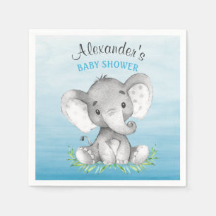 Serviette Jetable Baby shower de garçon d'éléphant d'aquarelle