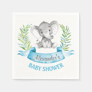 Serviette Jetable Baby shower de garçon d'éléphant d'aquarelle
