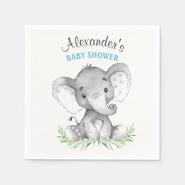 Serviette Jetable Baby shower de garçon Elephant aquarelle (Devant)