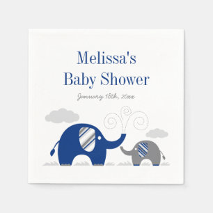 Serviette Jetable Baby shower de gris de bleu marine d'éléphant