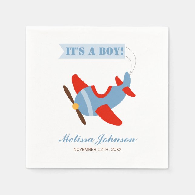 Serviette Jetable Baby shower de l'avion Red Blue Boy (Devant)