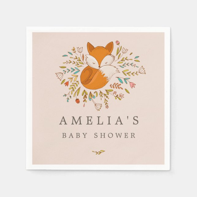Serviette Jetable Baby shower de renard rose doux en bois Napkin (Devant)