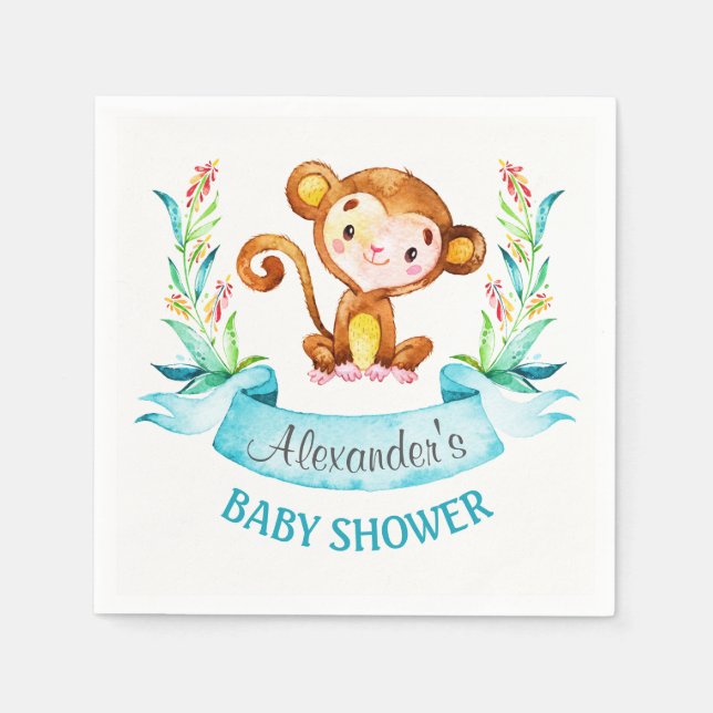 Serviette Jetable Baby shower de singe d'aquarelle (Devant)