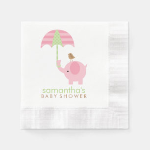 Serviette Jetable Baby shower d'éléphant rose et vert