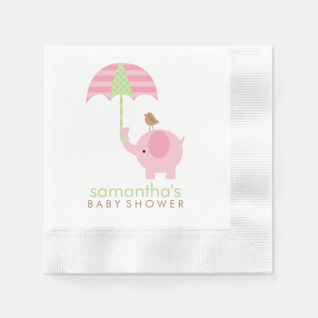 Serviette Jetable Baby shower d'éléphant rose et vert (Devant)