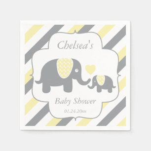 Serviette Jetable Baby shower des éléphants blancs, jaunes et gris
