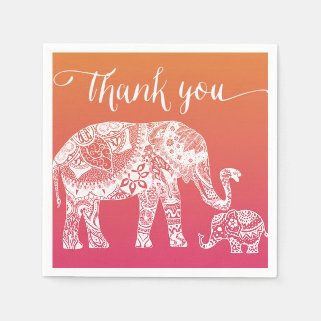 Serviette Jetable Baby shower éléphant au henné - Inspiration indien (Devant)