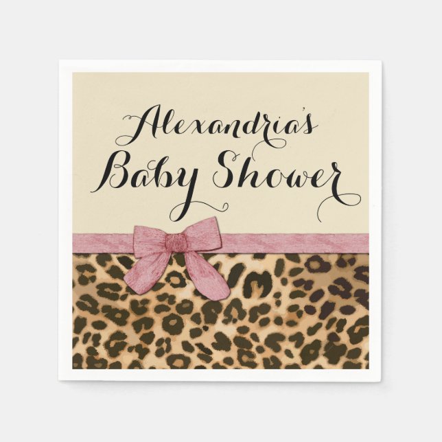 Serviette Jetable Baby shower Fancy Leopard Rose Bow Girl (Devant)
