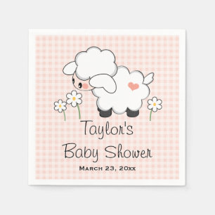 Serviette Jetable Baby shower fille agneau rose