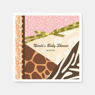 Serviette Jetable Baby shower Girls Pink Safari Imprimer Fête à thèm