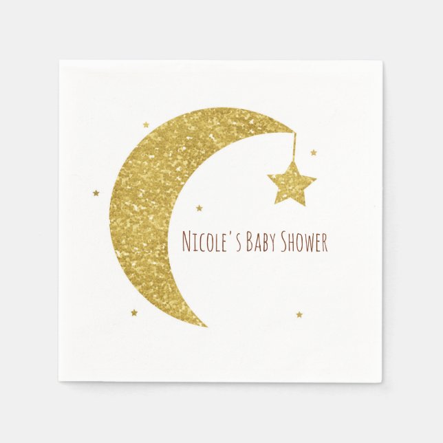 Serviette Jetable Baby shower Gold & White Moon & Stars (Devant)