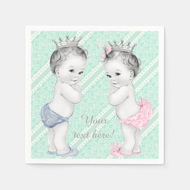 Serviette Jetable Baby shower jumeau Prince et Princesse (Devant)