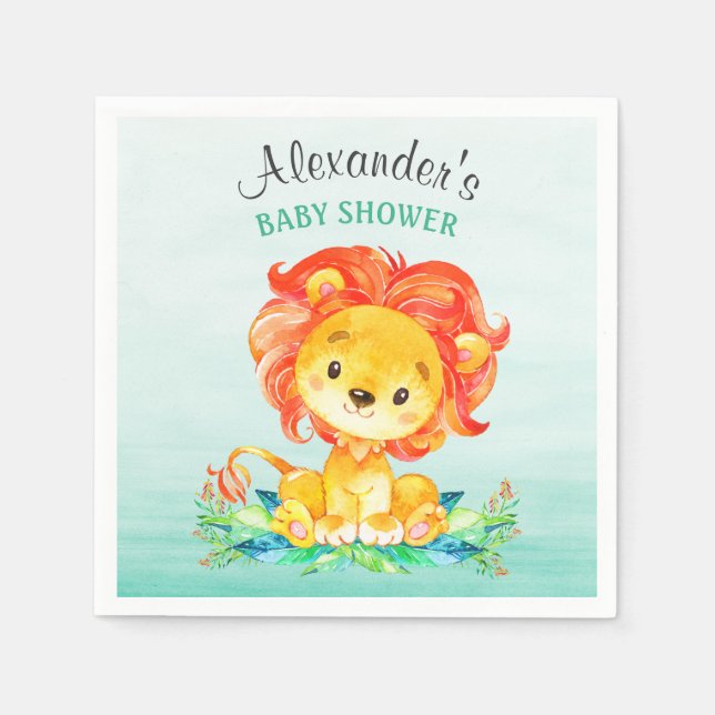 Serviette Jetable Baby shower Lion aquarelle (Devant)
