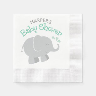 Serviette Jetable Baby shower moderne à la menthe et à l'éléphant gr