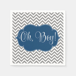Serviette Jetable Baby shower moderne Chevron Navy Blue Grey Boy