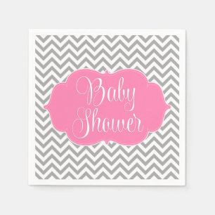 Serviette Jetable Baby shower moderne Chevron rose Grey