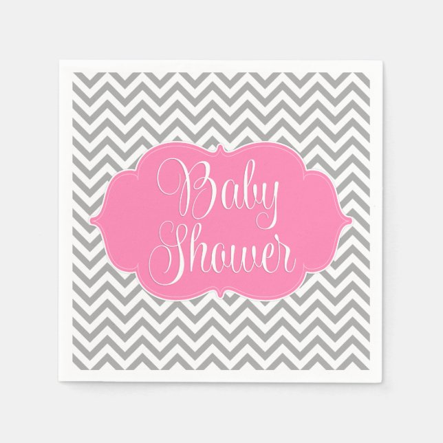 Serviette Jetable Baby shower moderne Chevron rose Grey (Devant)