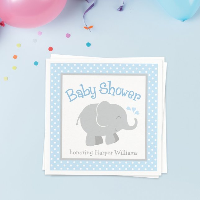 Serviette Jetable Baby shower moderne éléphant bleu et gris (Créateur téléchargé)